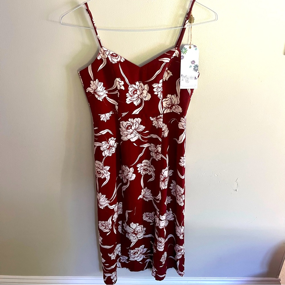 Show Me Your Mumu Carissa Spaghetti Strap Sweetheart Rust Floral Print Dress, S